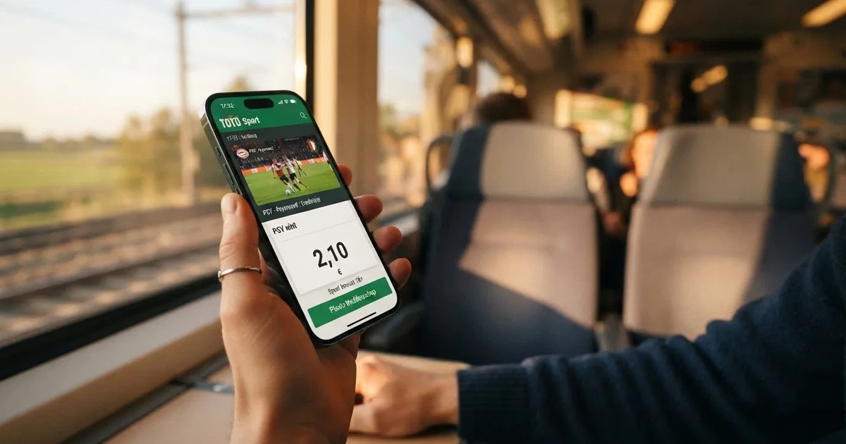 Een hand houdt een smartphone vast in de trein, het scherm van de camera afgewend
