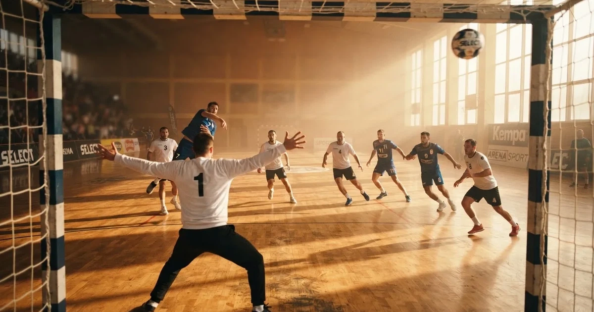 Een voetbal op de middenstip van een grasveld in het ochtendlicht